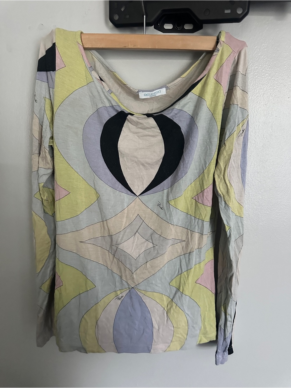 Vintage Emilio Pucci Geometric Pastel Long Sleeve Top - Multicolor